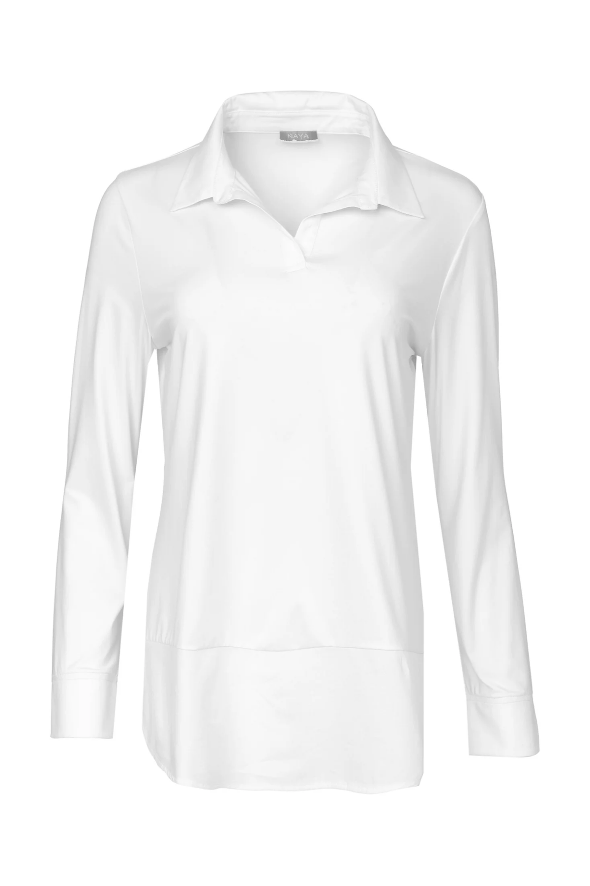Naya NAW26107 White Jersey Top With Cotton Collar Cuff And Hem Panel Shop Naya at Dotique