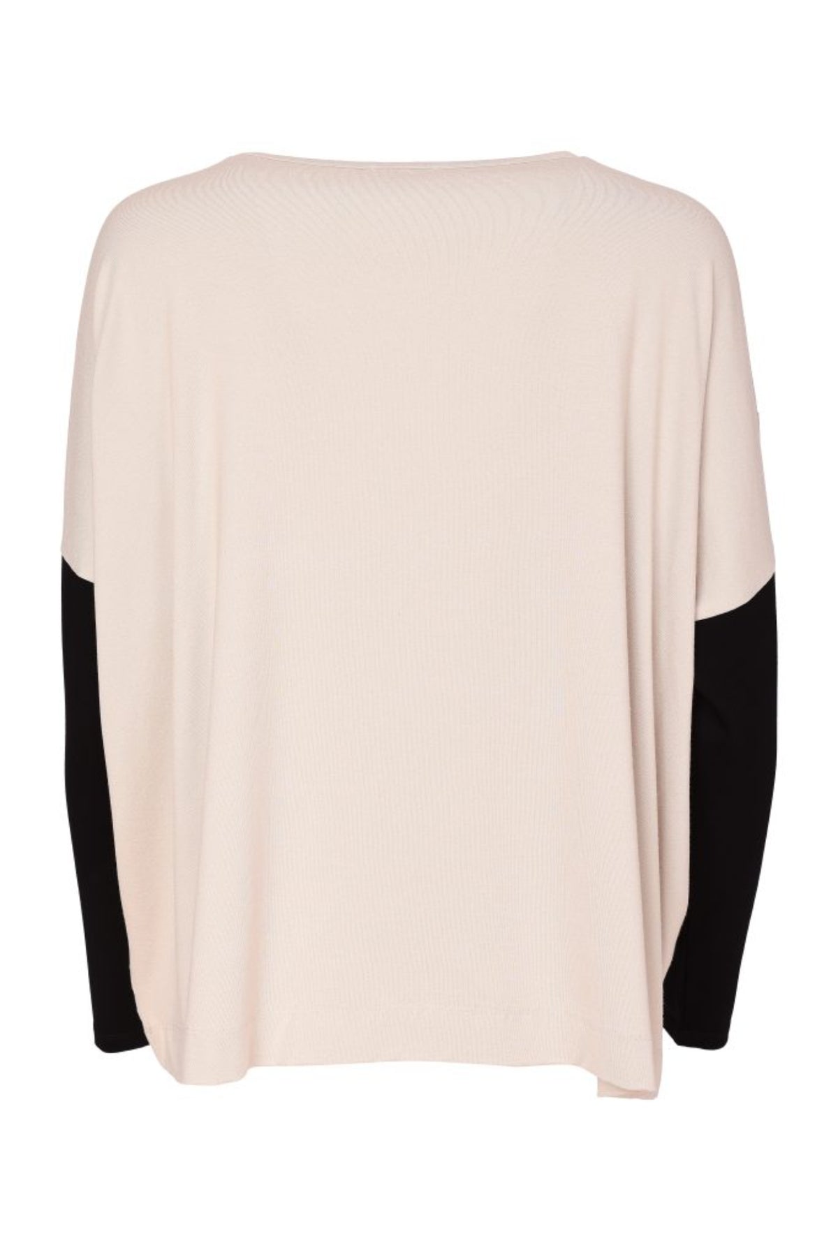 Naya NAW26140 Placement Print Top with Front Angle Seam Sand and Black back view Shop Naya at Dotique