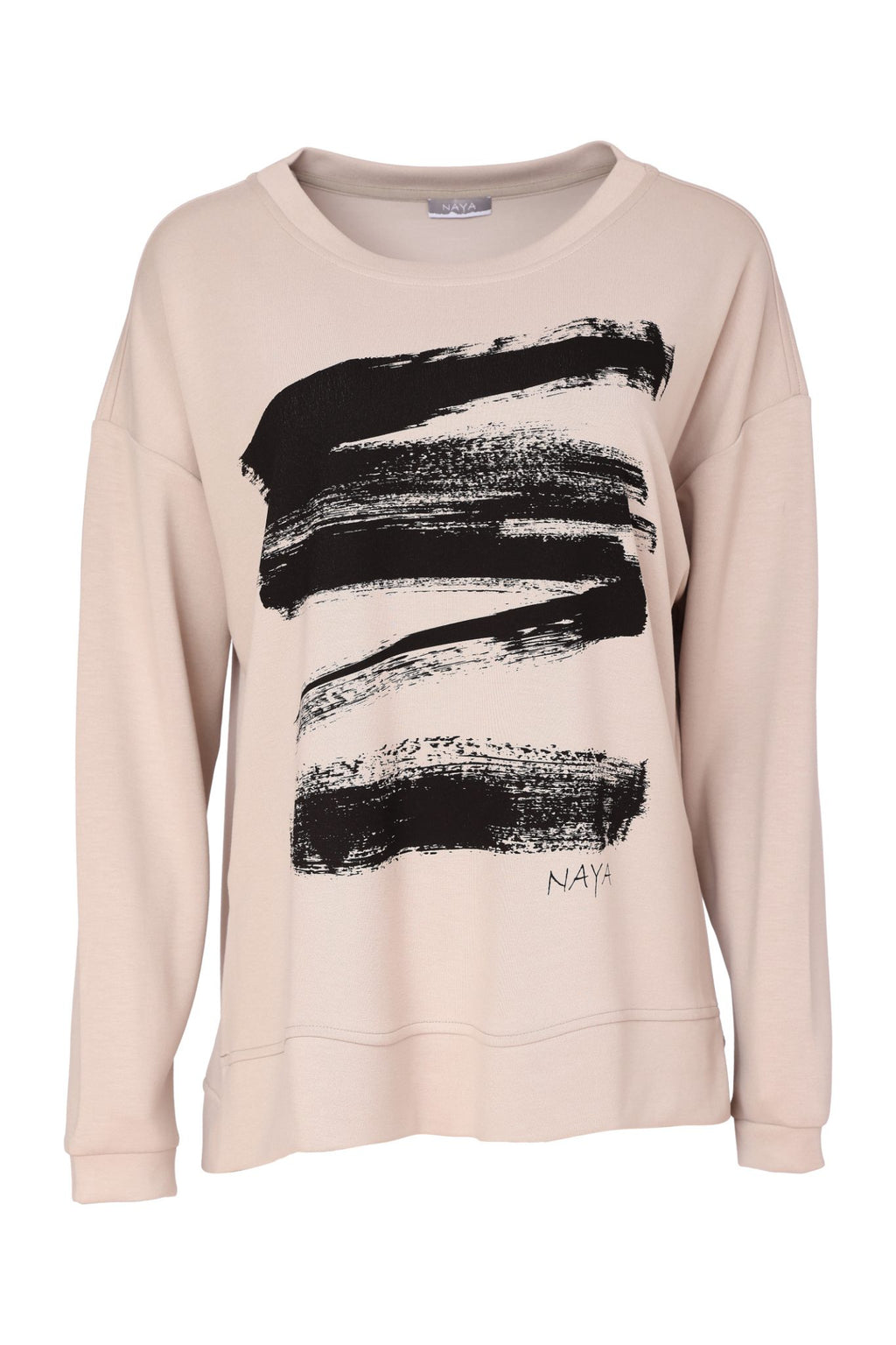 Naya NAW26146 Brush Stroke Placement Print Top Mink/Black