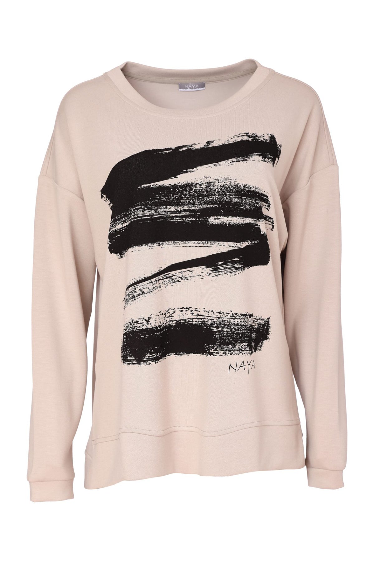 Naya NAW26146 Brush Stroke Placement Print Top Mink/Black