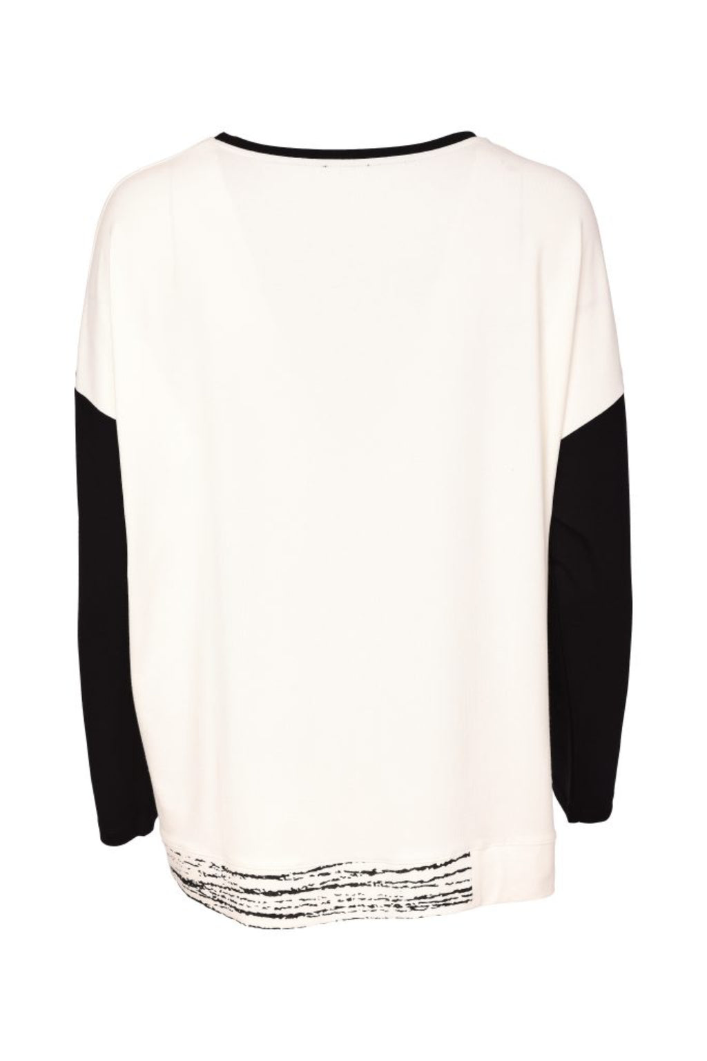 Naya NAW26147 Placement Print Round Neck Top with Contrast Sleeve Black/Choko