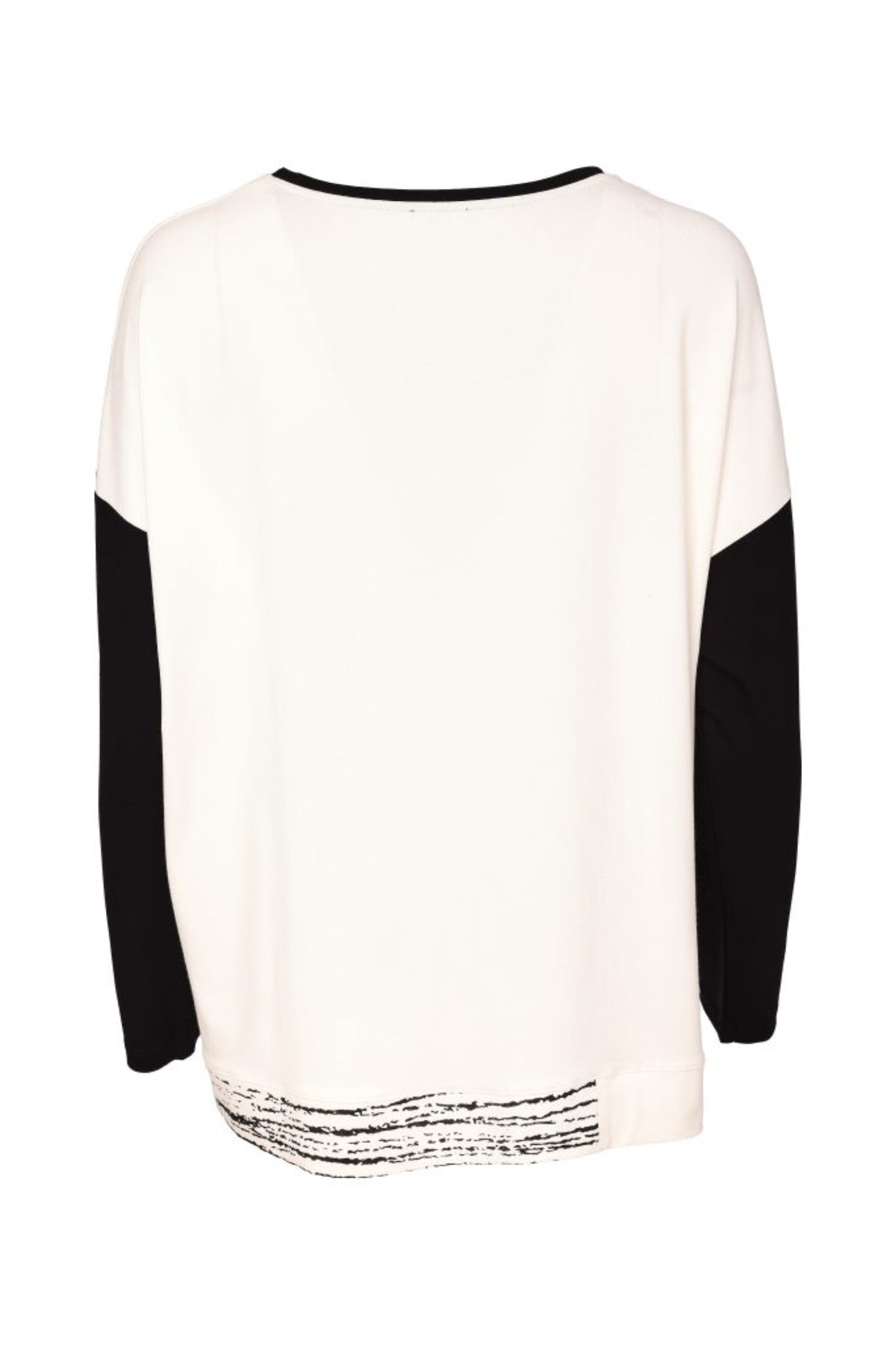Naya NAW26147 Placement Print Round Neck Top with Contrast Sleeve Black/Choko
