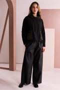 Naya NAW26153 Top with Stripe Drawstring Neck and Pocket Detail Black/Avocado. Shop Naya at Dotique.