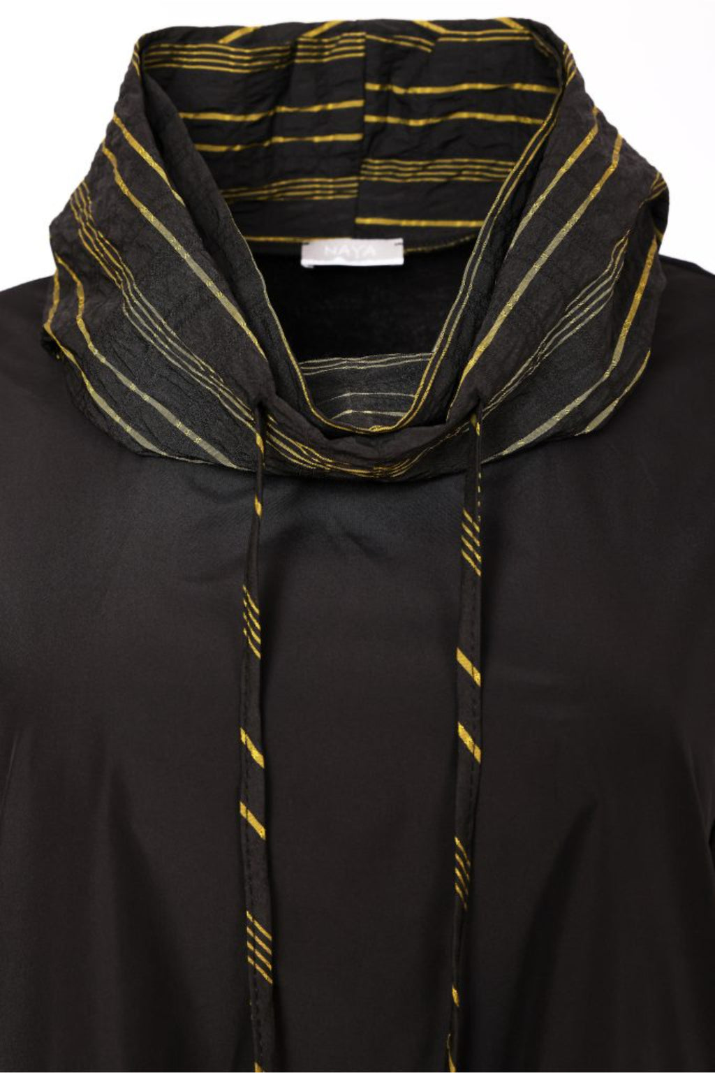 Naya NAW26153 Top with Stripe Drawstring Neck and Pocket Detail Black/Avocado by Naya Shop Naya at Dotique