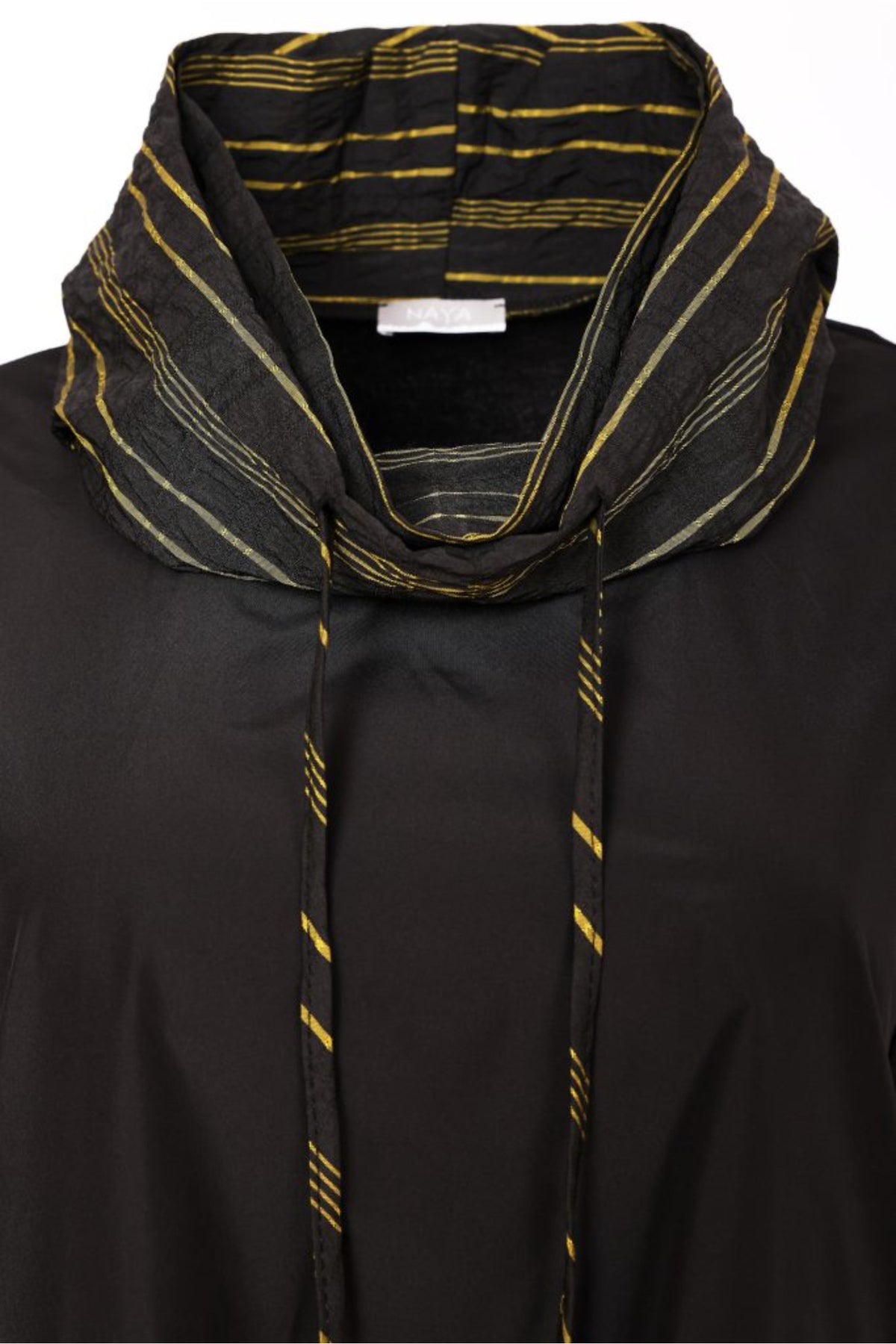 Naya NAW26153 Top with Stripe Drawstring Neck and Pocket Detail Black/Avocado by Naya Shop Naya at Dotique