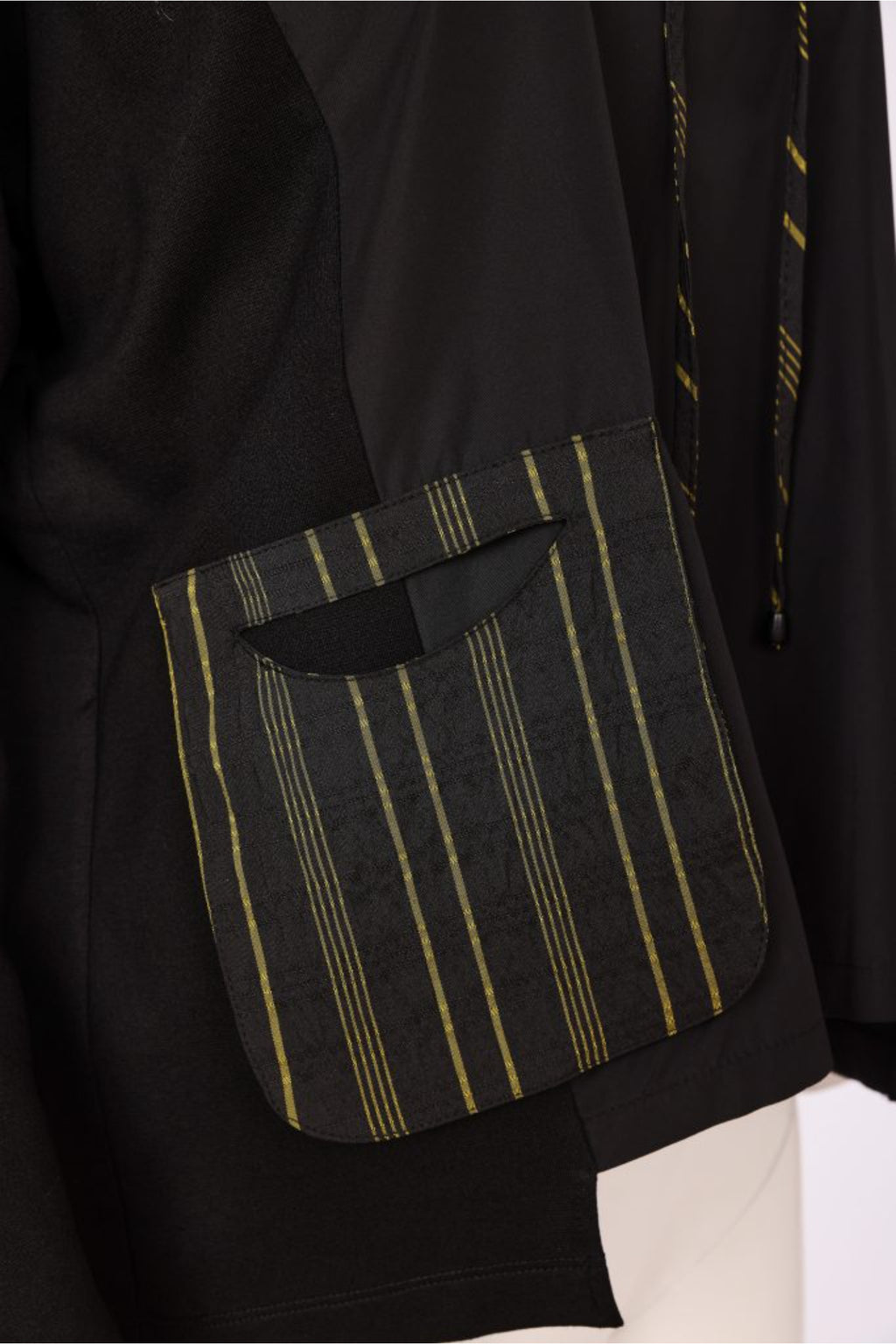 Naya NAW26153 Top with Stripe Drawstring Neck and Pocket Detail Black/Avocado Shop Naya at Dotique