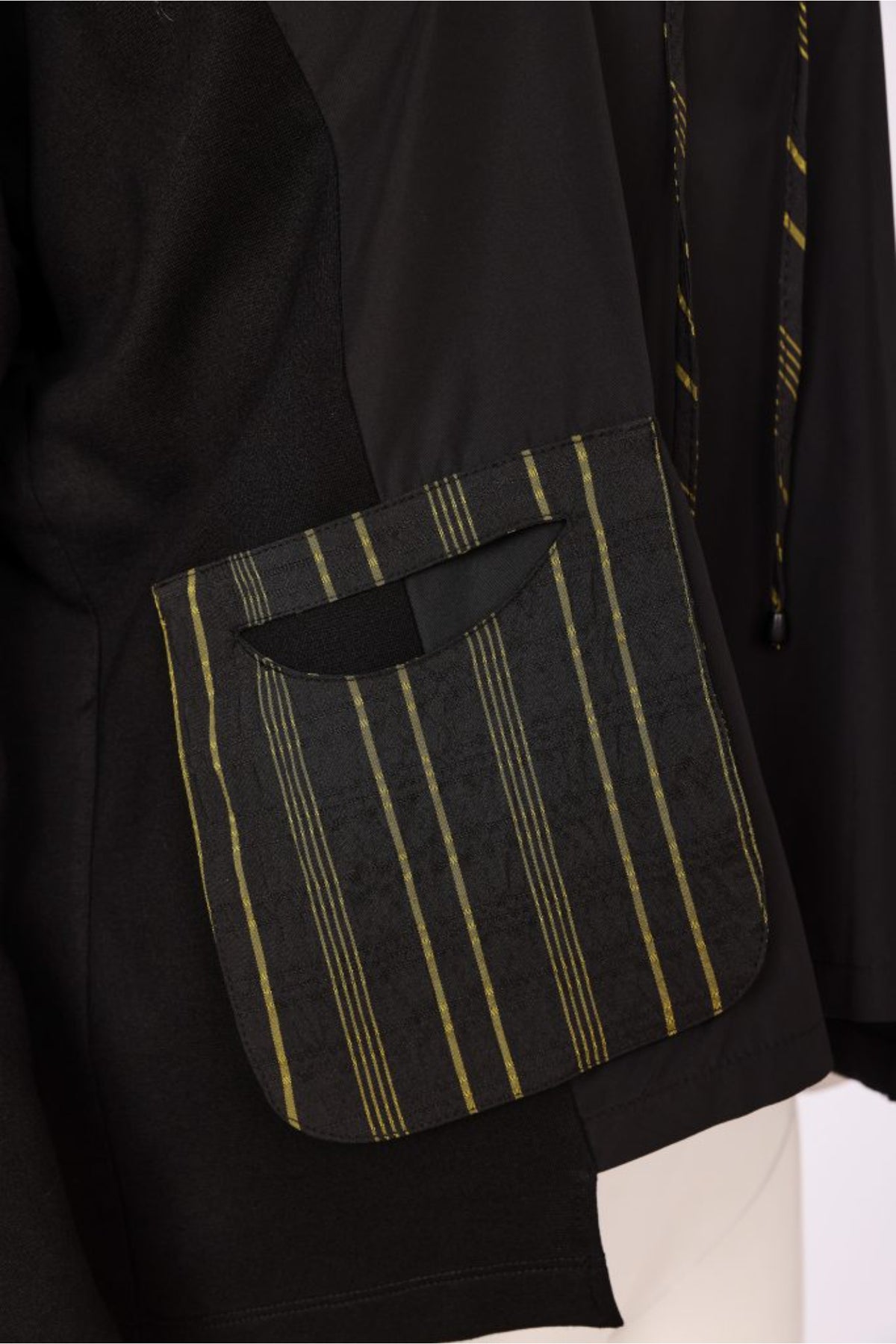 Naya NAW26153 Top with Stripe Drawstring Neck and Pocket Detail Black/Avocado Shop Naya at Dotique
