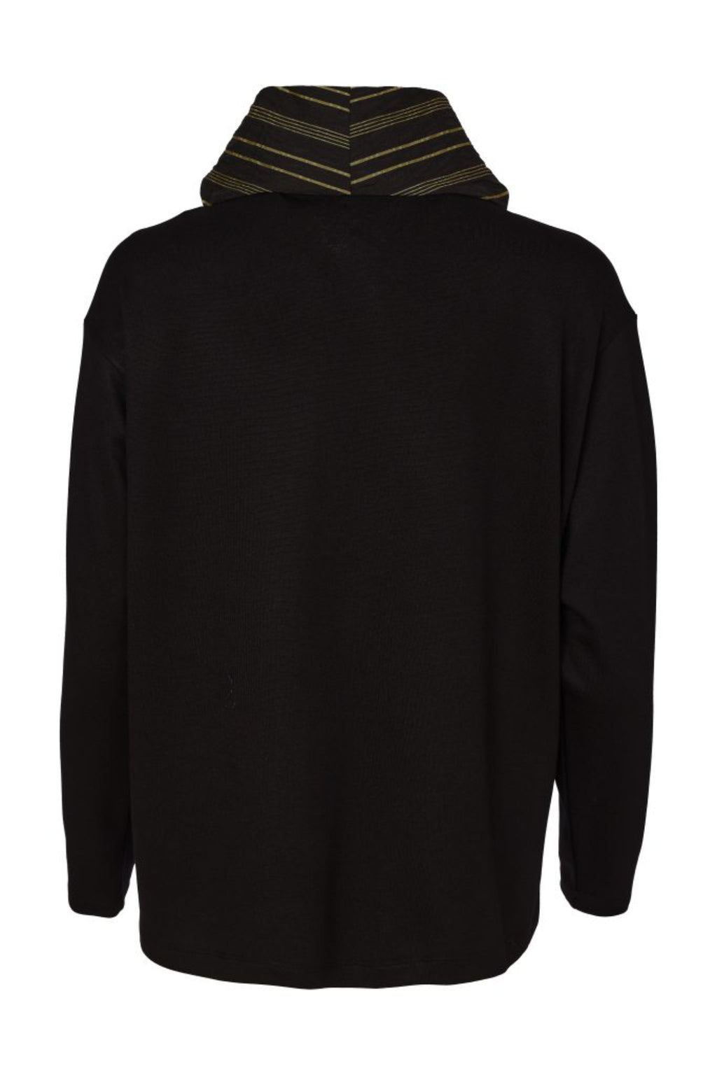 Back view Naya NAW26153 Top with Stripe Drawstring Neck and Pocket Detail Black/Avocado Shop Naya at Dotique