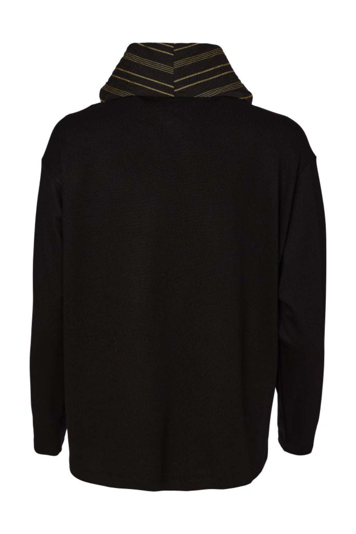 Back view Naya NAW26153 Top with Stripe Drawstring Neck and Pocket Detail Black/Avocado Shop Naya at Dotique
