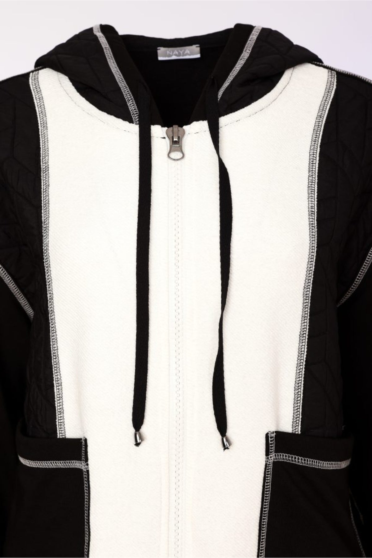 Naya NAW26168 Two Tone Black & Winter White Jacket With Coverseam Stitch Detail