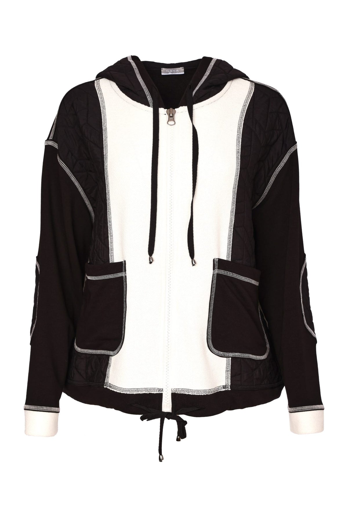Naya NAW26168 Two Tone Black & Winter White Jacket With Coverseam Stitch Detail