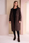Naya NAW26196 Choko Brown Padded Coat With Pocket And Stud Detail