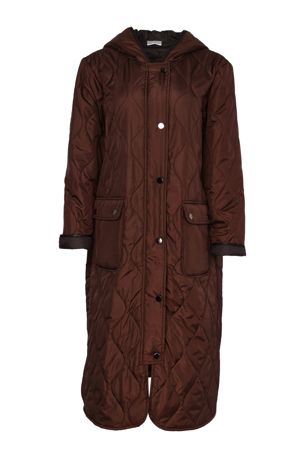 Naya NAW26196 Choko Brown Padded Coat With Pocket And Stud Detail
