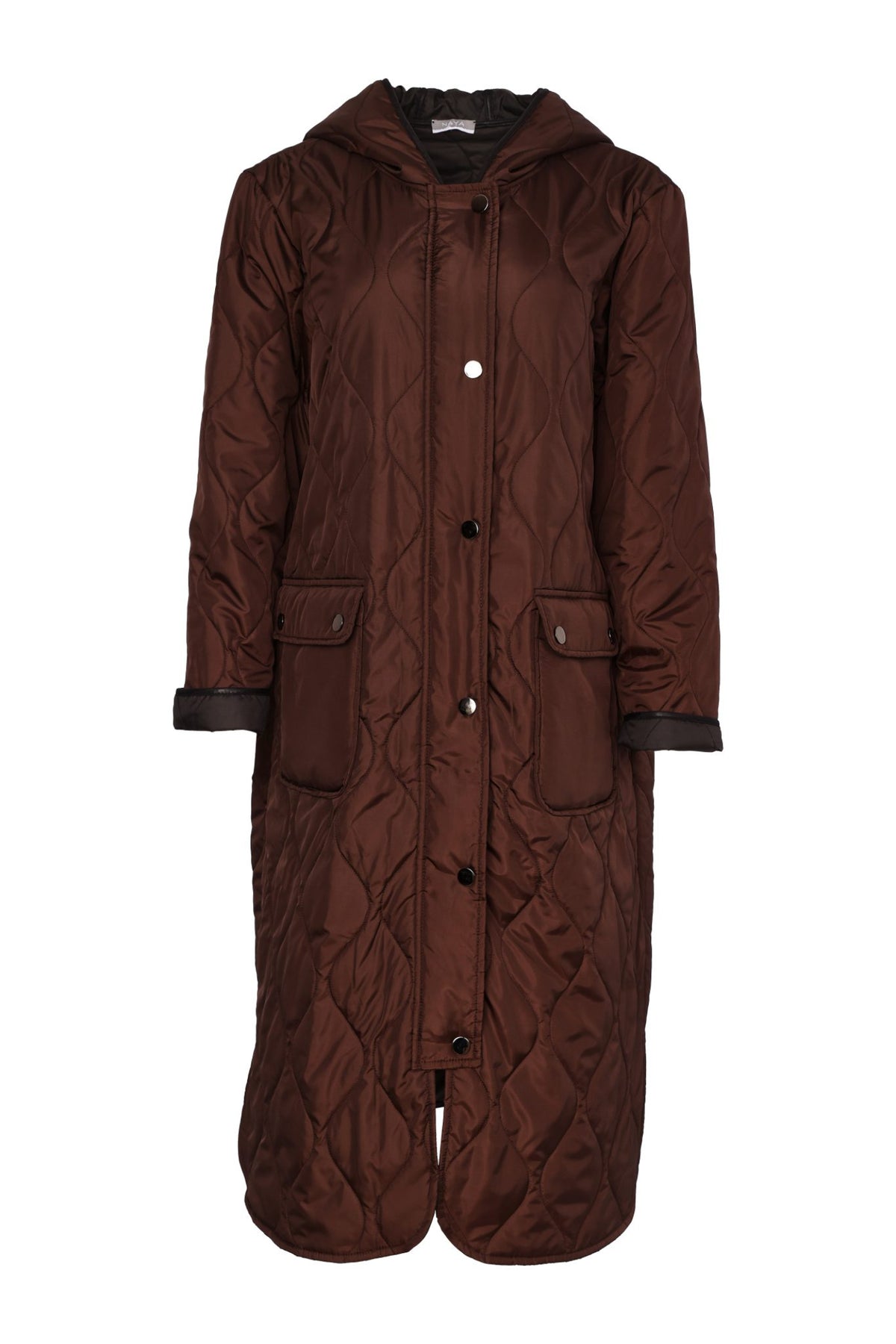 Naya NAW26196 Choko Brown Padded Coat With Pocket And Stud Detail