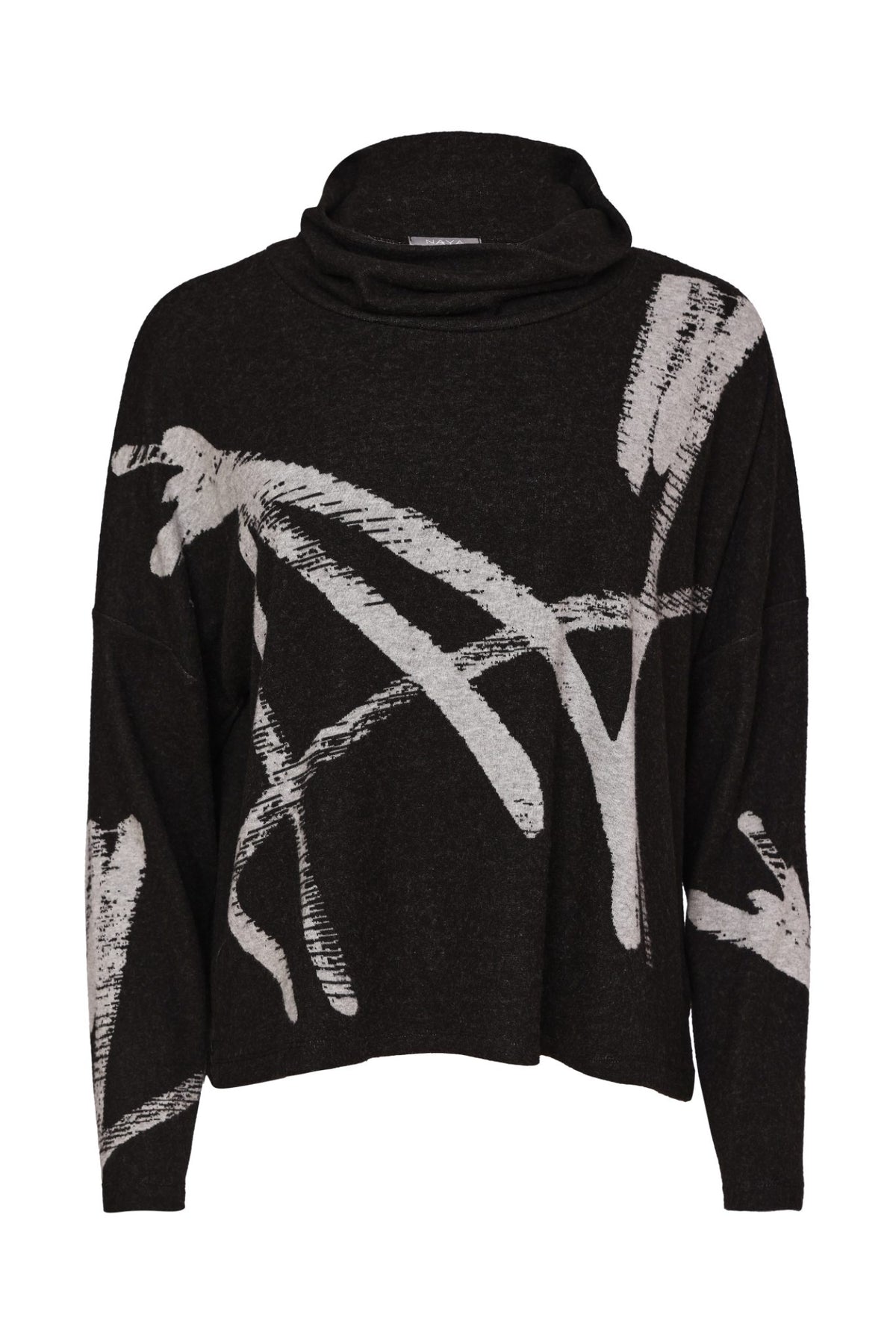Naya NAW26202 Brush Stroke Print High Neck Top Black/Silver