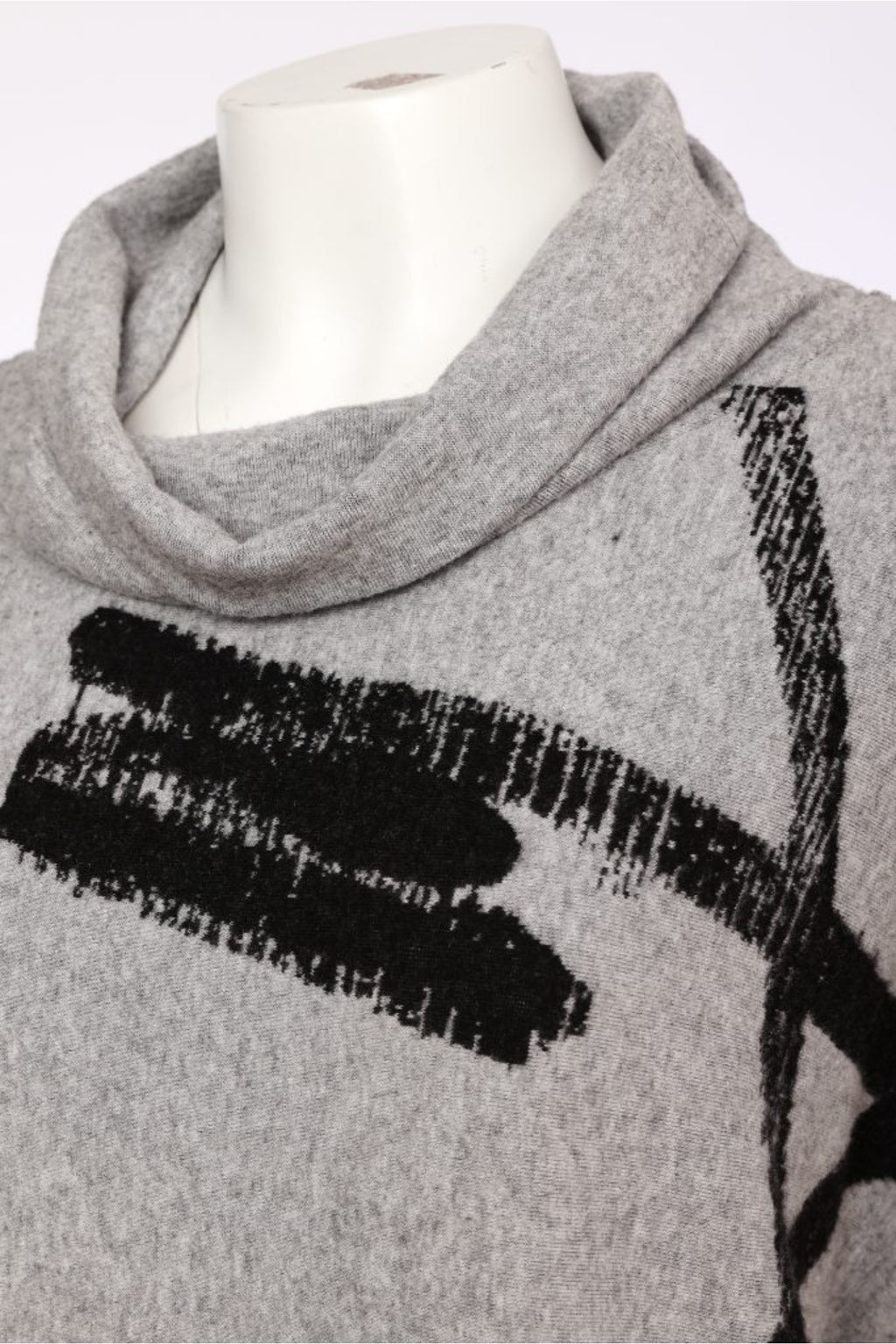 Naya NAW26204 Brush Stroke Print Square Shaped High Neck Top Silver/Black