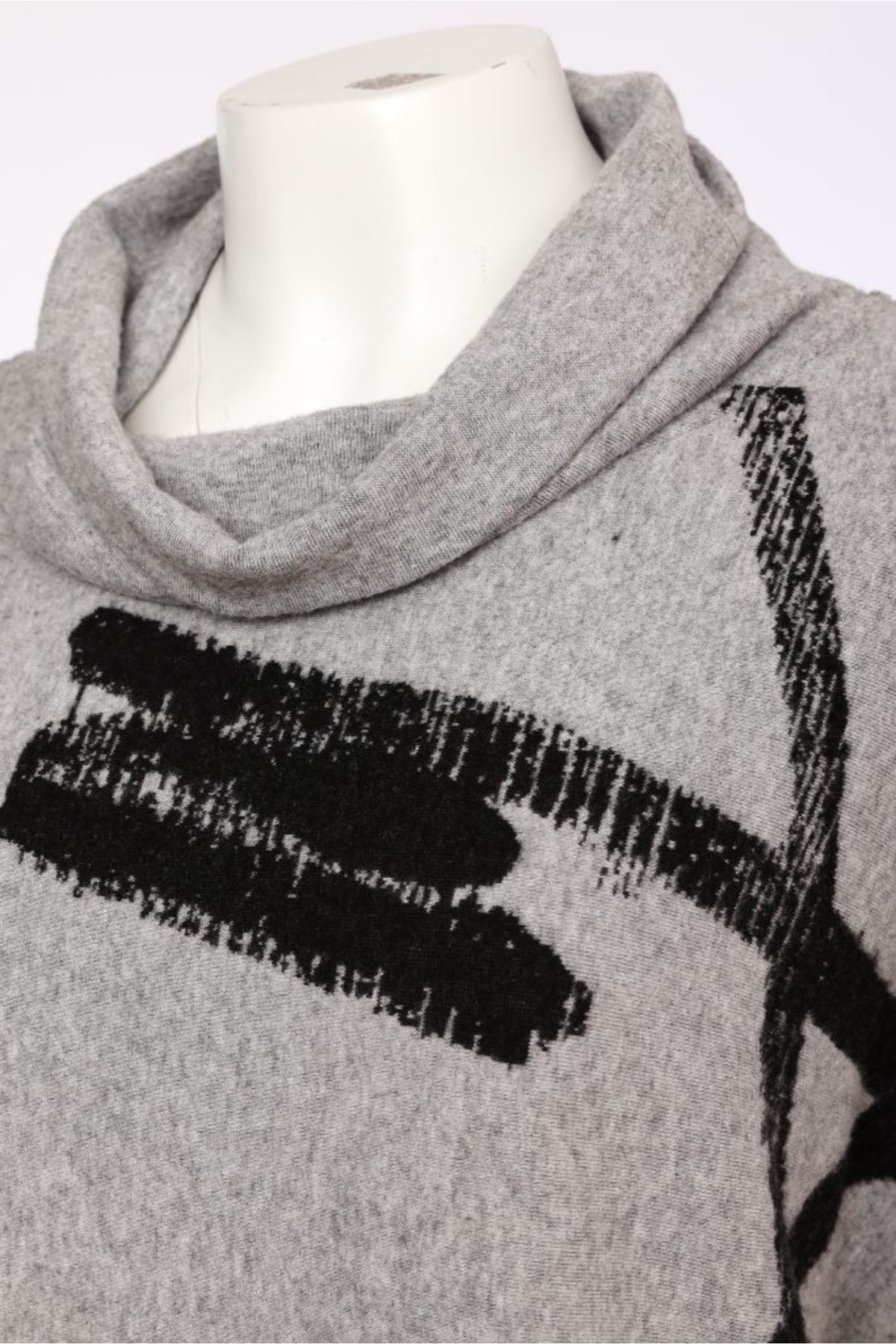 Naya NAW26204 Brush Stroke Print Square Shaped High Neck Top Silver/Black
