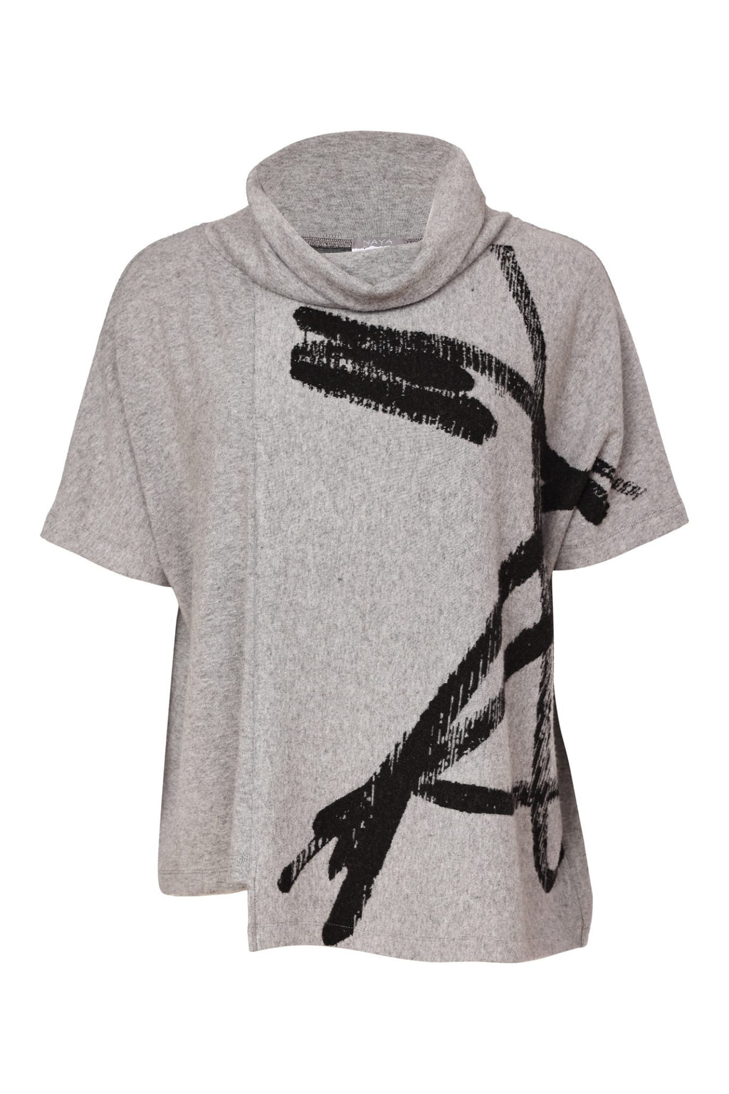 Naya NAW26204 Brush Stroke Print Square Shaped High Neck Top Silver/Black