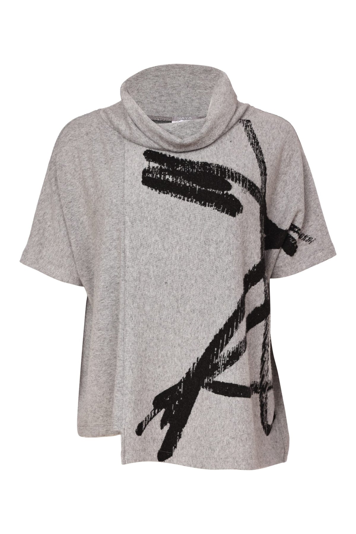 Naya NAW26204 Brush Stroke Print Square Shaped High Neck Top Silver/Black