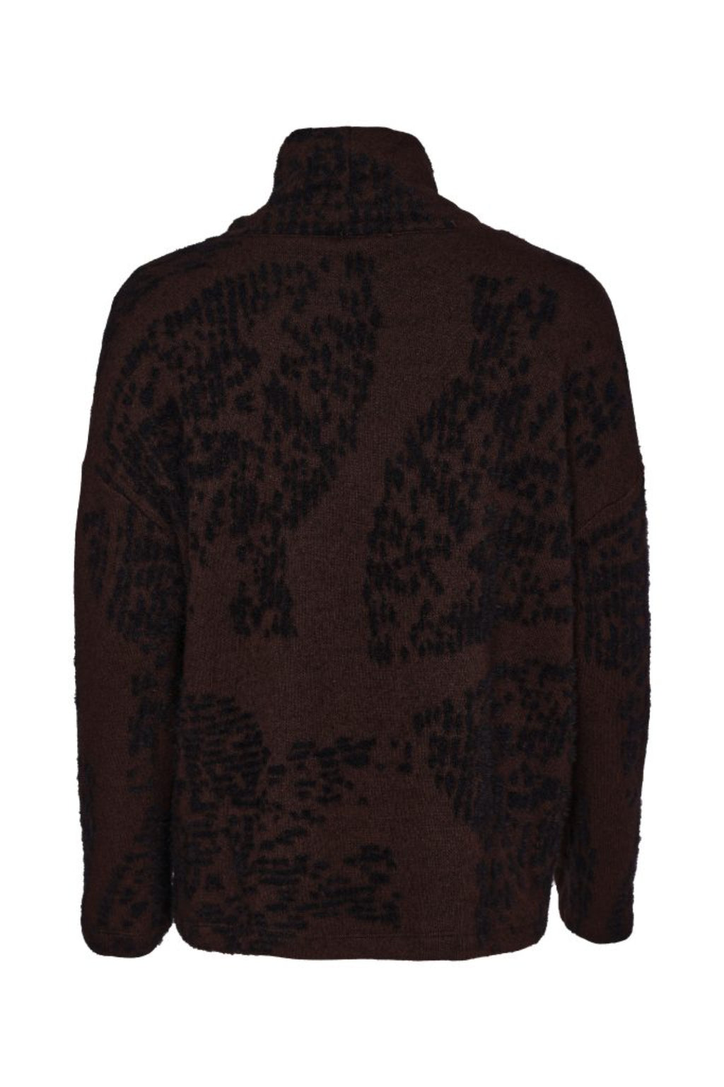 Naya NAW26238 Flocked Placement Print High Neck Knit Top Black/Choko
