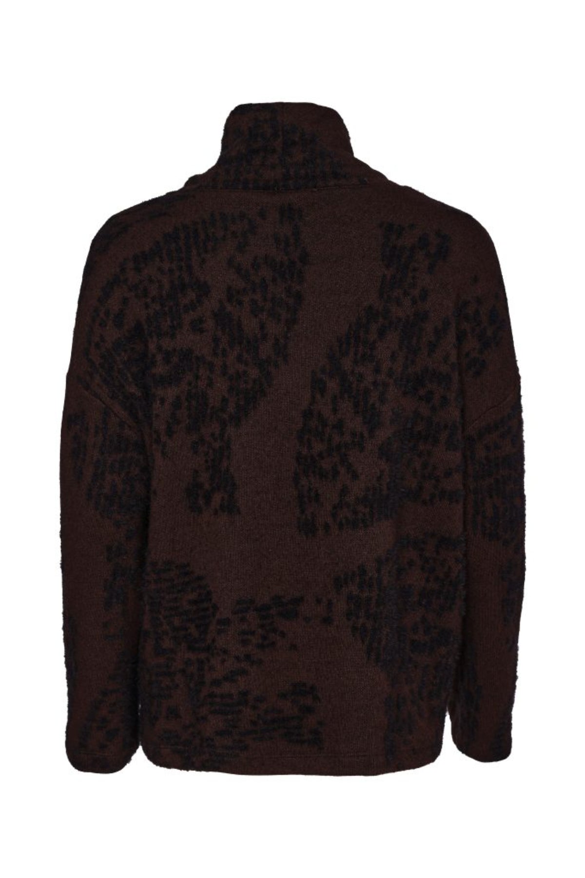 Naya NAW26238 Flocked Placement Print High Neck Knit Top Black/Choko