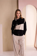 Naya NAW26243 High Neck Top with Corded Angle Section Black/Stone