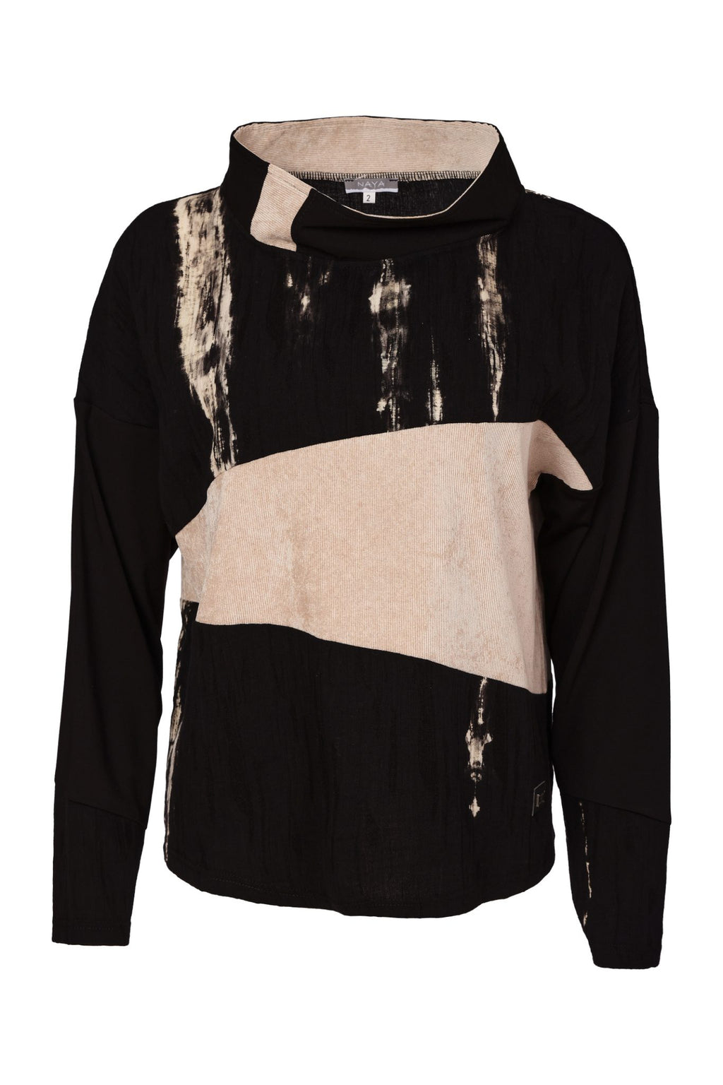 Naya NAW26243 High Neck Top with Corded Angle Section Black/Stone