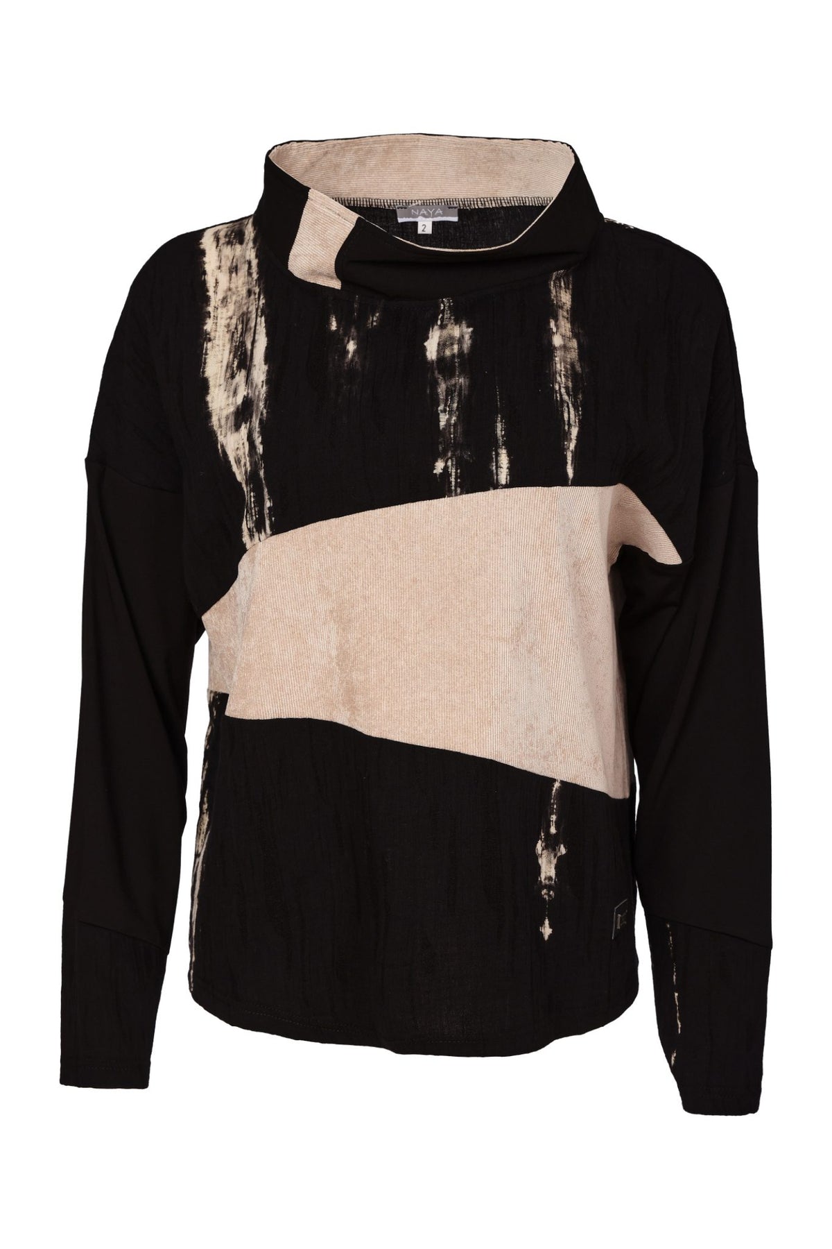 Naya NAW26243 High Neck Top with Corded Angle Section Black/Stone