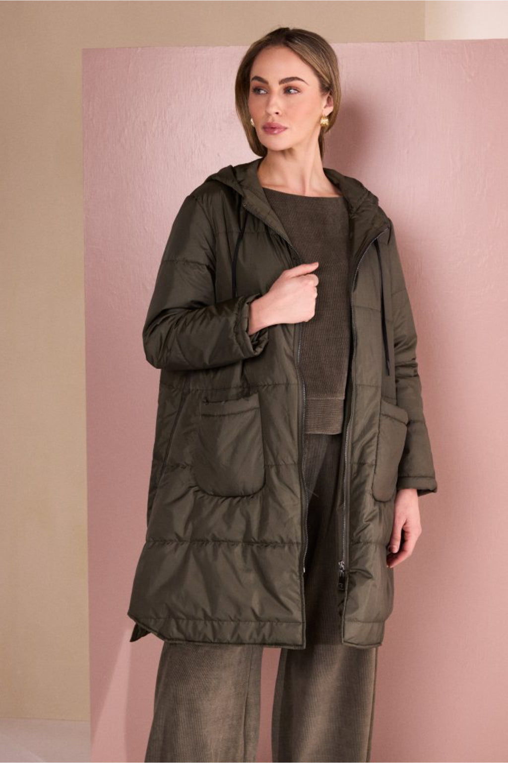 Naya NAW26254 Army Green Ribbed Round Neck Top