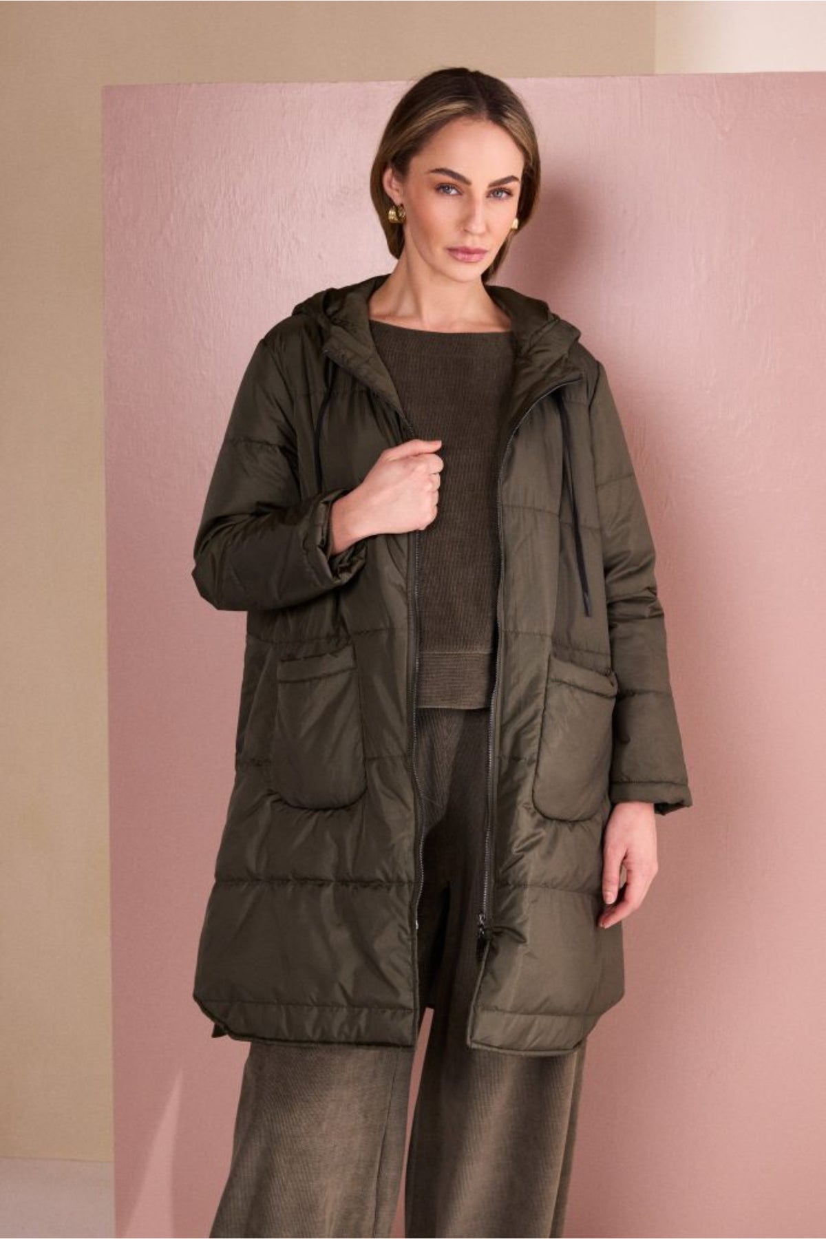 Naya NAW26254 Army Green Ribbed Round Neck Top