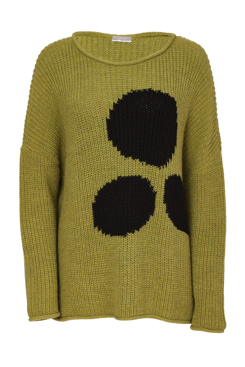 Naya NAW26261 Round Neck Knit with Spot Avocado & Black