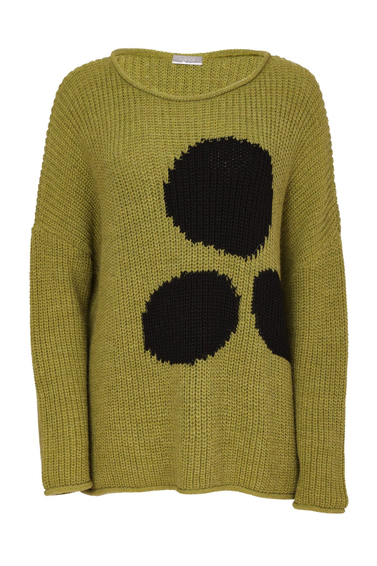 Naya NAW26261 Round Neck Knit with Spot Avocado & Black