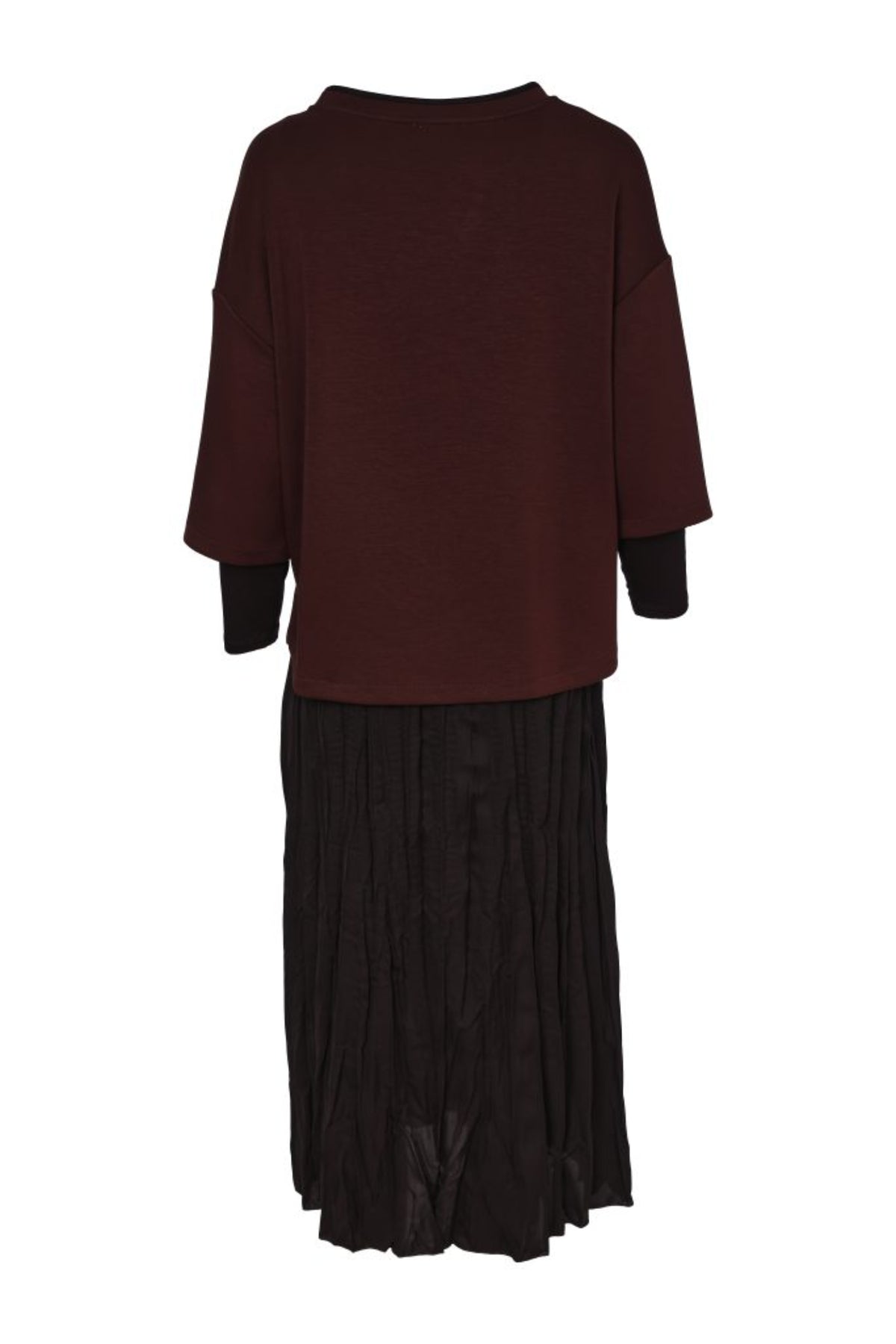 Naya NAW26315 Two Piece Crushed Black Dress With Brown Overtop