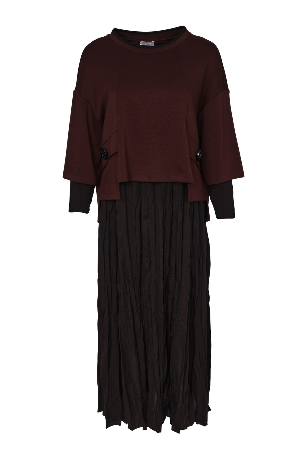 Naya NAW26315 Two Piece Crushed Black Dress With Brown Overtop