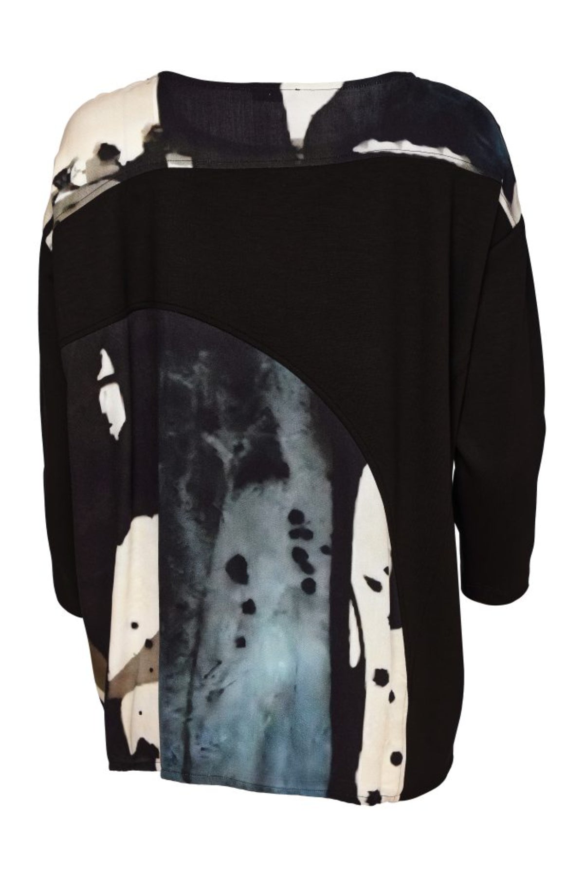 Naya NAW26321 Black Print Round Neck Top With Contrast Sleeve