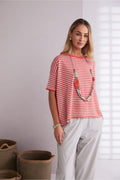 Naya NPA26164 Stripped Round Neck Knit Top Camellia
