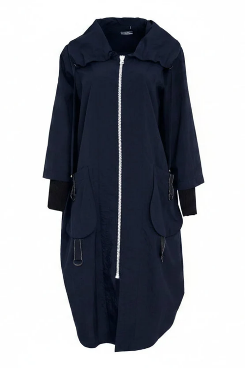 Naya NPA26170 Hooded Coat With D Ring Trim At Pockets French Blue Shop Naya at Dotique