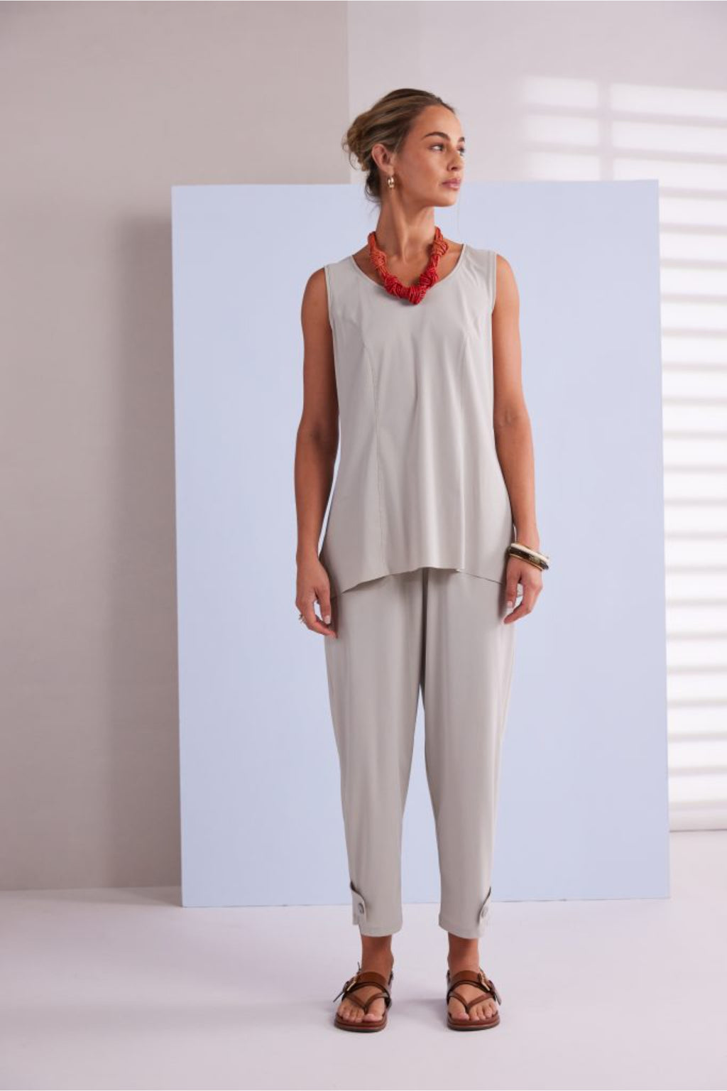 Naya NPA26179 Slim Leg Trouser With Tab At Hem Ash