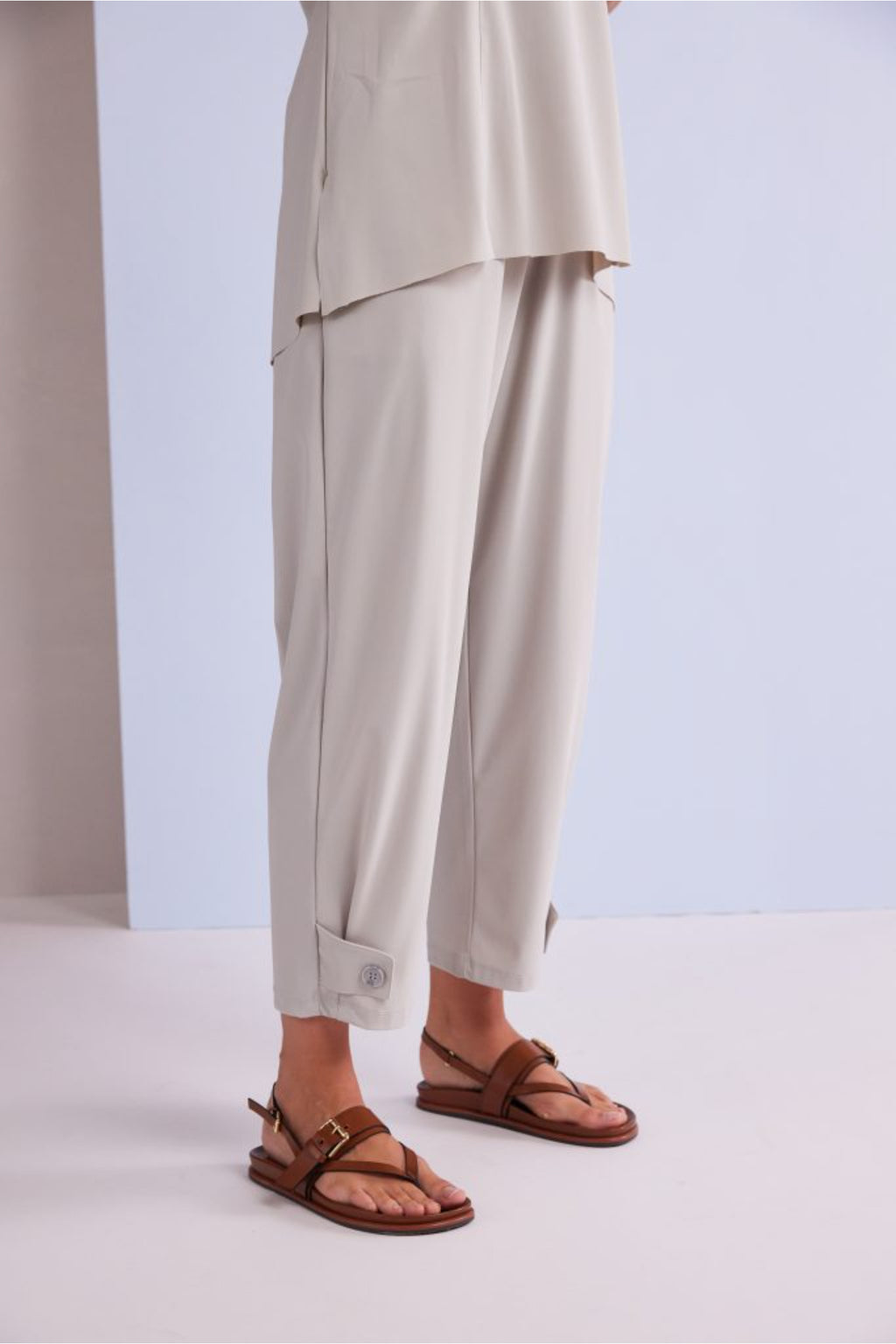 Naya NPA26179 Slim Leg Trouser With Tab At Hem Ash