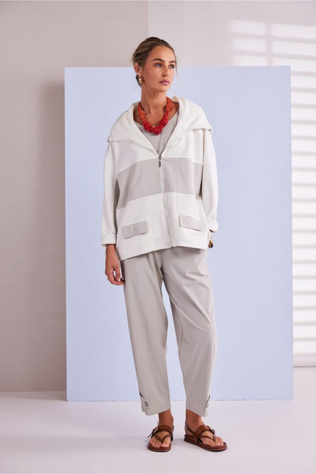Naya NPA26179 Slim Leg Trouser With Tab At Hem Ash
