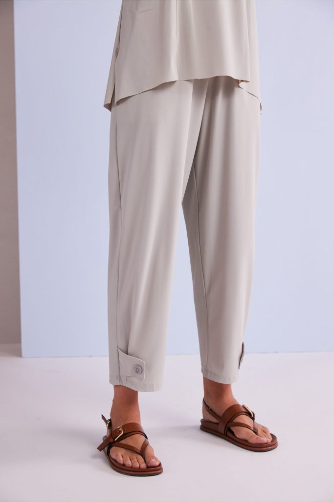 Naya NPA26179 Slim Leg Trouser With Tab At Hem Ash