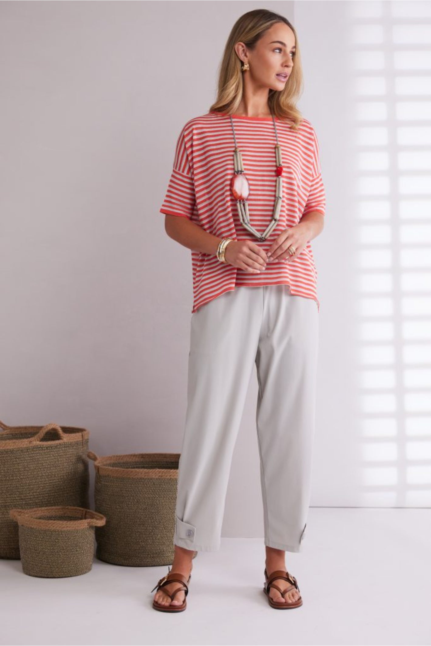 NAYA Slim Leg Travel Trousers with Tab Hem Ash | Dotique – Dotique