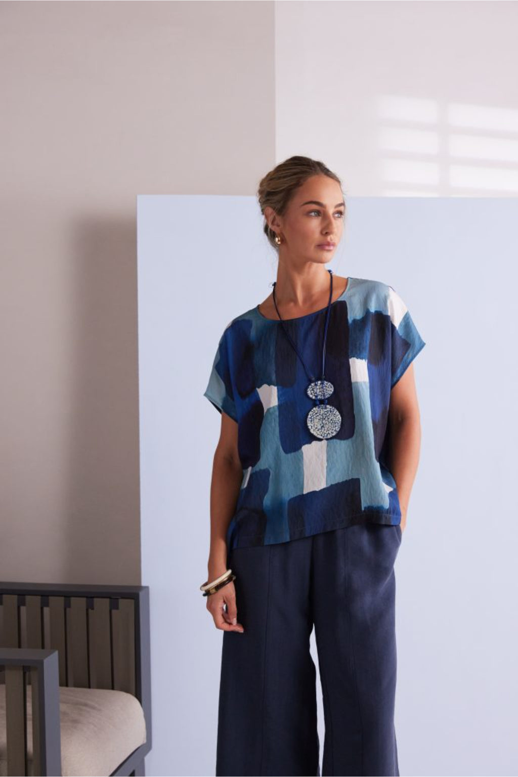 Naya NPA26272 Wide Leg Denim Look Trouser With Pockets Denim Blue