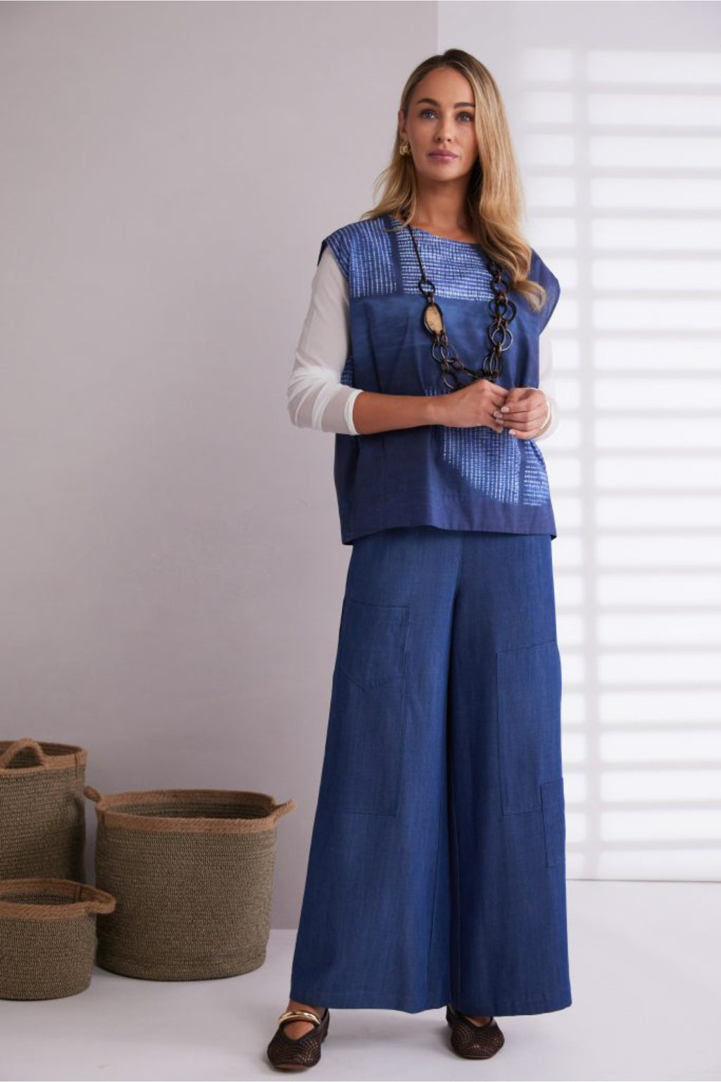 Naya NPA26272 Wide Leg Denim Look Trouser With Pockets Denim Blue