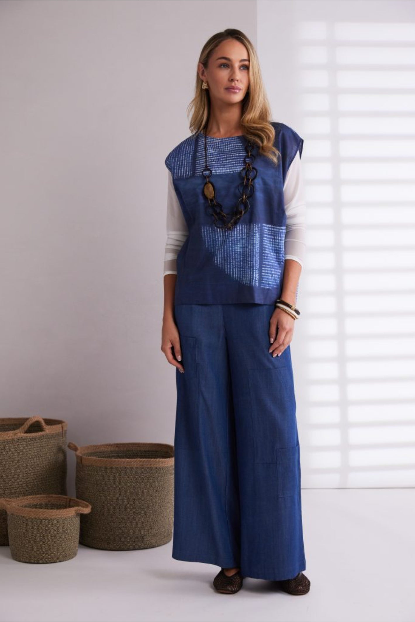 Naya NPA26272 Wide Leg Denim Look Trouser With Pockets Denim Blue