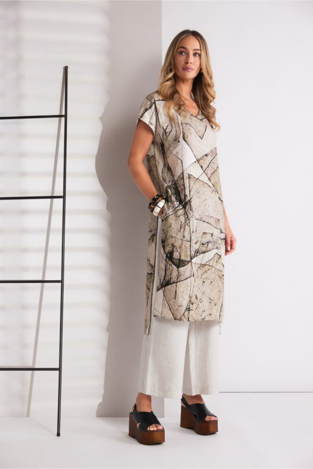 Naya NPA26307 Grapic Print Round Neck Tunic Ash