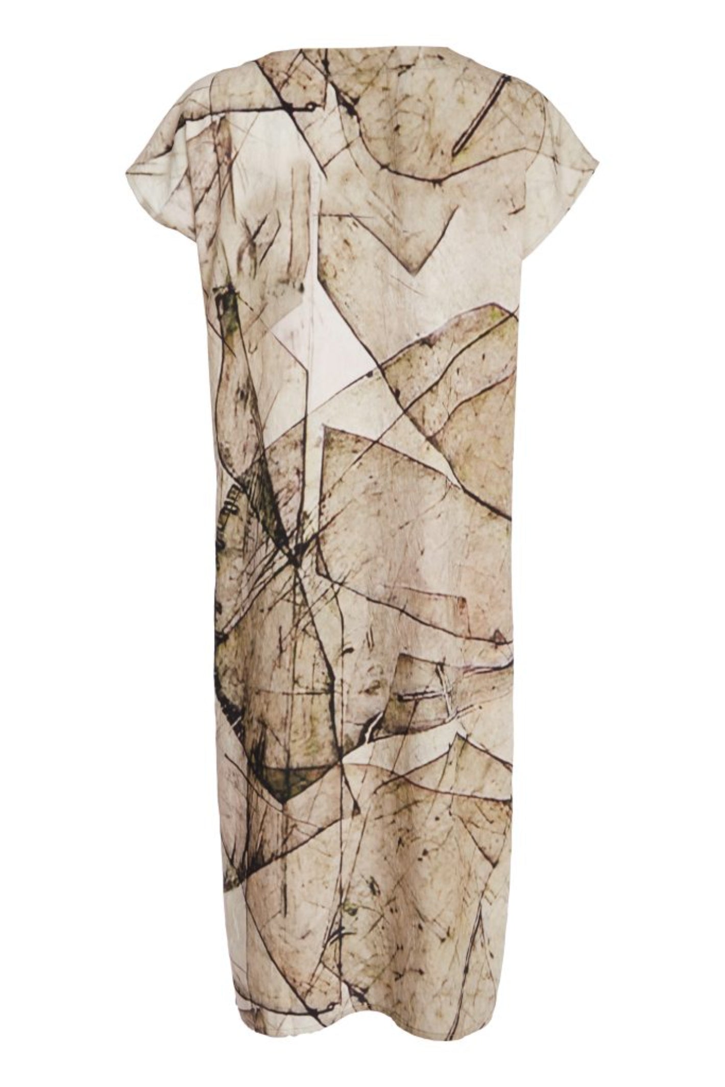 Back view of Naya NPA26307 Grapic Print Round Neck Tunic Ash by Naya featuring an abstract cracked earth design. Shop Naya at Dotique.