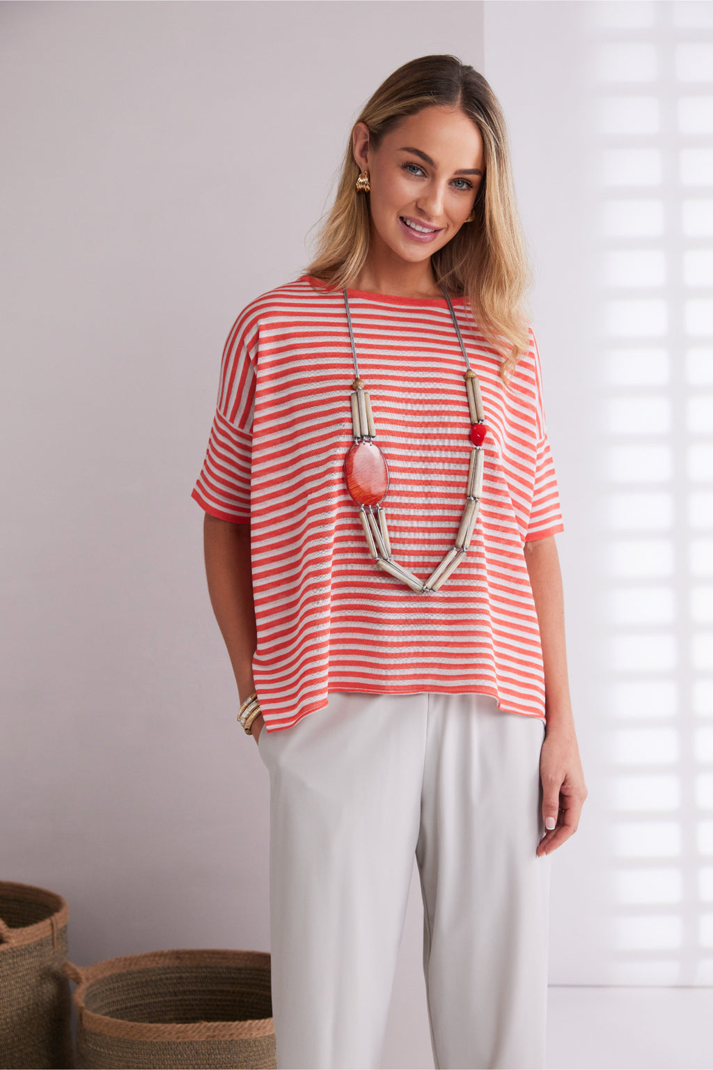 Naya NPA26368 Tube Necklace With Oval Stone Stone/Camellia