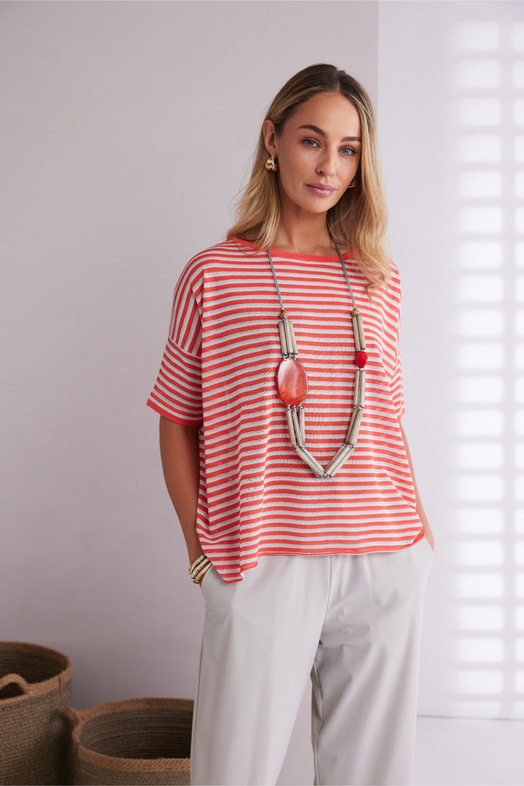 Naya NPA26368 Tube Necklace With Oval Stone Stone/Camellia