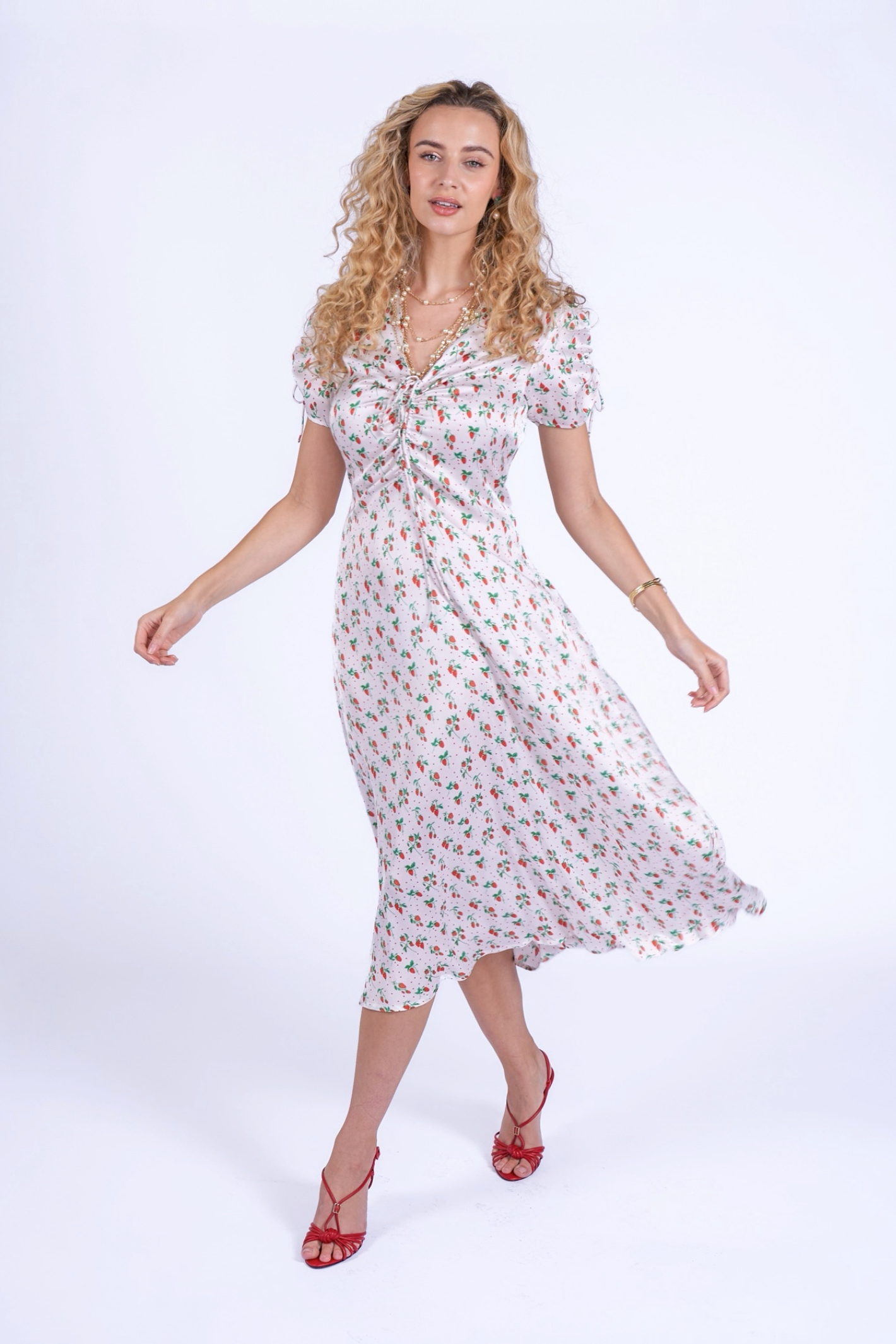 Model wearing New Day Originals Babbington Strawberries & Cream Dress by New Day Originals, shop New Day Originals at Dotique